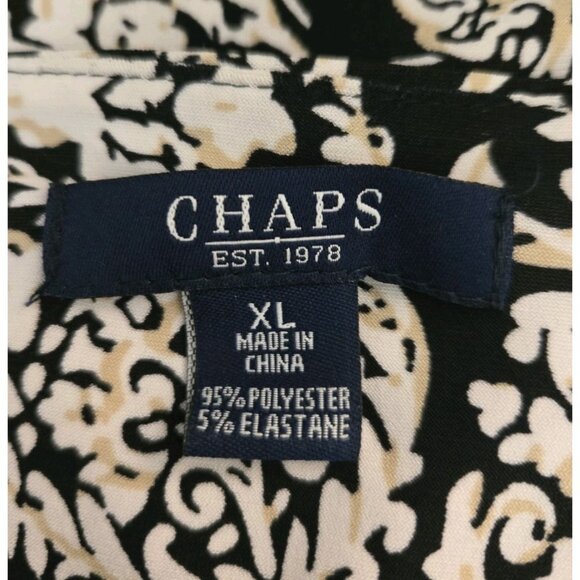 Chaps Black Floral Knit Midi Dress XL Midi 90's Fit & Flare Y2K - Picture 6 of 6